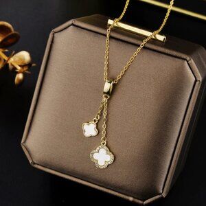 Moderate Luxury Quadrilateral Geometric Titanium Steel 18K Gold Plated Necklaces